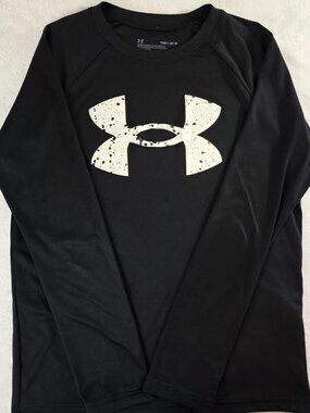 Under Armour Boys Black Speckle Big Logo Long Sleeve Shirt Size M 10/12
